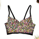 Soutien-gorge corset ajustable avec perles et cristaux colorés, style polygone court, avec baleines en strass, vêtement d'extérieur
